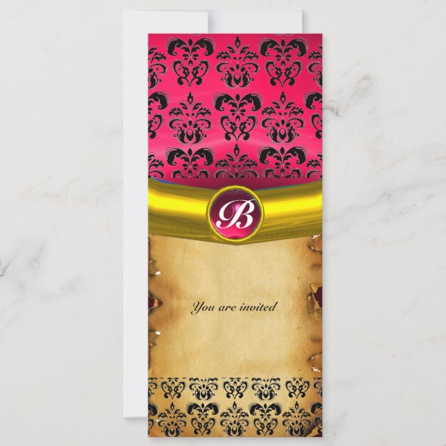 Invitation DAMASK GEM STONE MONOGRAM, parchemin brun (Devant)