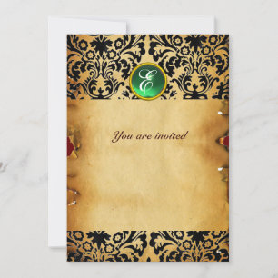Invitation DAMASK GEM STONE MONOGRAM parchemin vert