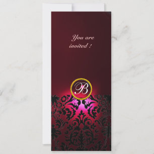 Invitation DAMASK GEM STONE MONOGRAM rouge bordeaux