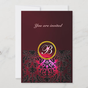 Invitation DAMASK GEM STONE MONOGRAM rubis rouge bordeaux