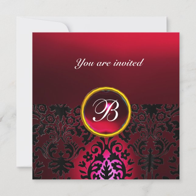 Invitation DAMASK GEM STONE MONOGRAM rubis rouge bordeaux (Devant)