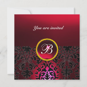 Invitation DAMASK GEM STONE MONOGRAM rubis rouge bordeaux