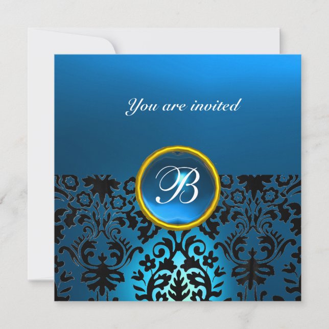 Invitation DAMASK GEM STONE MONOGRAM saphir bleu (Devant)