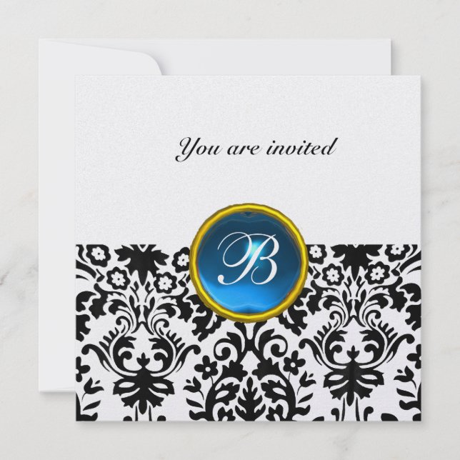 Invitation DAMASK GEM STONE MONOGRAM saphir bleu glace (Devant)