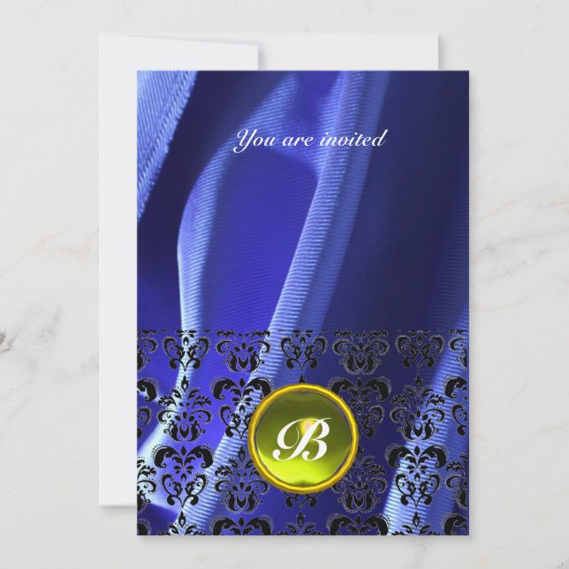 Invitation DAMASK GEM STONE MONOGRAM soie bleu (Devant)