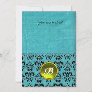 Invitation DAMASK GEM STONE MONOGRAM soie bleu rose