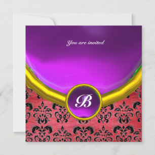 Invitation DAMASK GEM STONE MONOGRAM soie rose violet noir