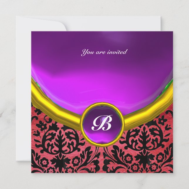 Invitation DAMASK GEM STONE MONOGRAM soie violet noir (Devant)