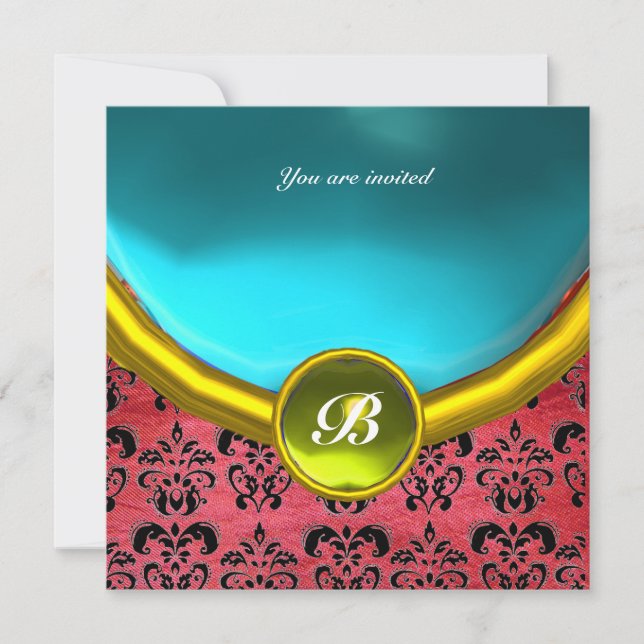 Invitation DAMASK GEM STONE MONOGRAM soie violette bleu (Devant)