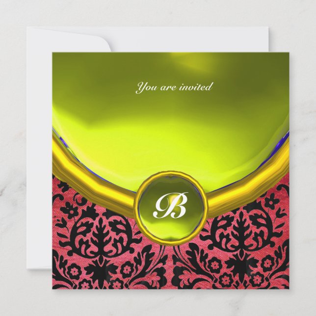 Invitation DAMASK GEM STONE MONOGRAM soie violette jaune (Devant)