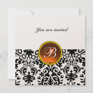 Invitation DAMASK GEM STONE MONOGRAM topaz or orange
