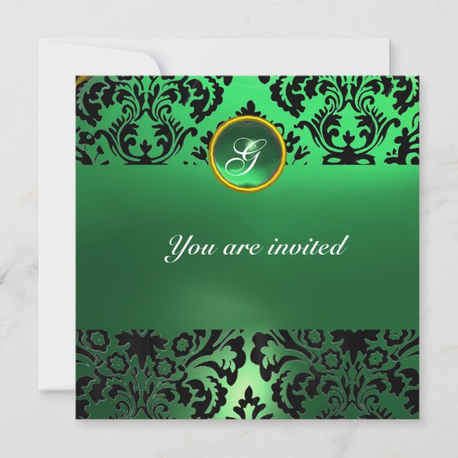 Invitation DAMASK GEM STONE MONOGRAM vert jade (Devant)