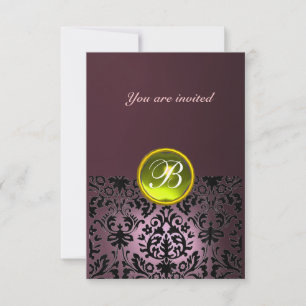Invitation DAMASK GEM STONE MONOGRAM violet jaune rsvp