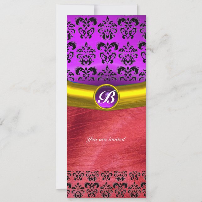 Invitation DAMASK GEM STONE MONOGRAM violet pourpre soie (Devant)