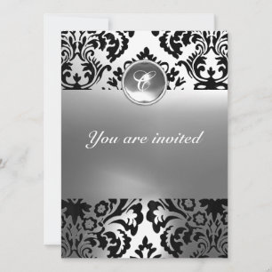 Invitation DAMASK GEM STONE MONOGRAMME blanc