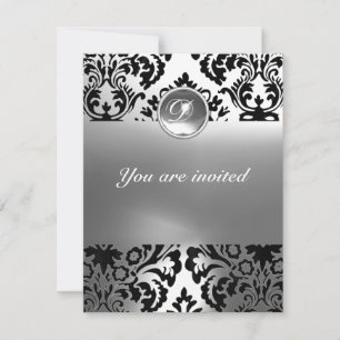 Invitation DAMASK GEM STONE MONOGRAMME blanc