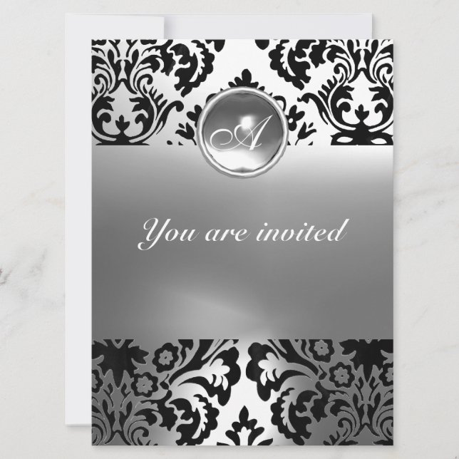 Invitation DAMASK GEM STONE MONOGRAMME blanc (Devant)