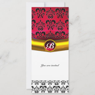 Invitation DAMASK GEM STONE MONOGRAMME blanc rouge bordeaux