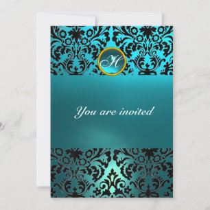 Invitation DAMASK GEM STONE MONOGRAMME bleu aquamarine