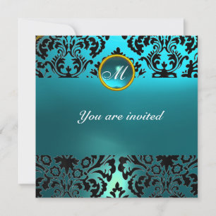 Invitation DAMASK GEM STONE MONOGRAMME bleu aquamarine