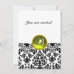 Invitation DAMASK GEM STONE MONOGRAMME jaune blanc rsvp