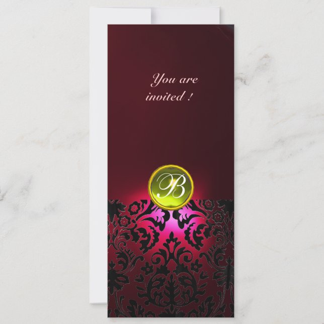 Invitation DAMASK GEM STONE MONOGRAMME jaune rouge bordeaux (Devant)