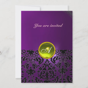 Invitation DAMASK GEM STONE MONOGRAMME jaune violet