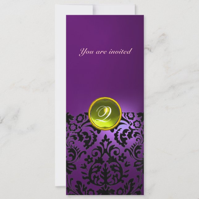 Invitation DAMASK GEM STONE MONOGRAMME jaune violet (Devant)