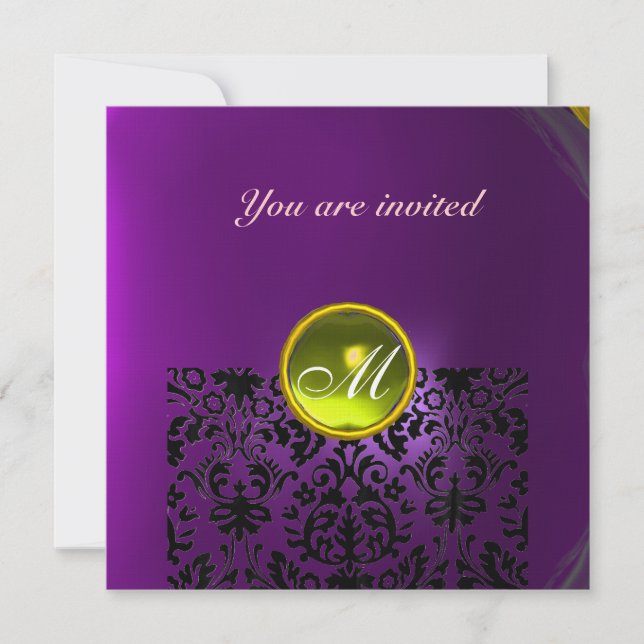 Invitation DAMASK GEM STONE MONOGRAMME jaune violet (Devant)