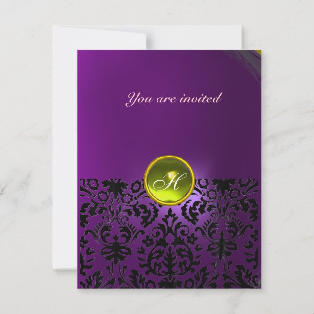 Invitation DAMASK GEM STONE MONOGRAMME jaune violet (Devant)