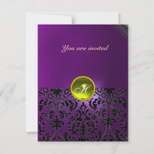 Invitation DAMASK GEM STONE MONOGRAMME jaune violet