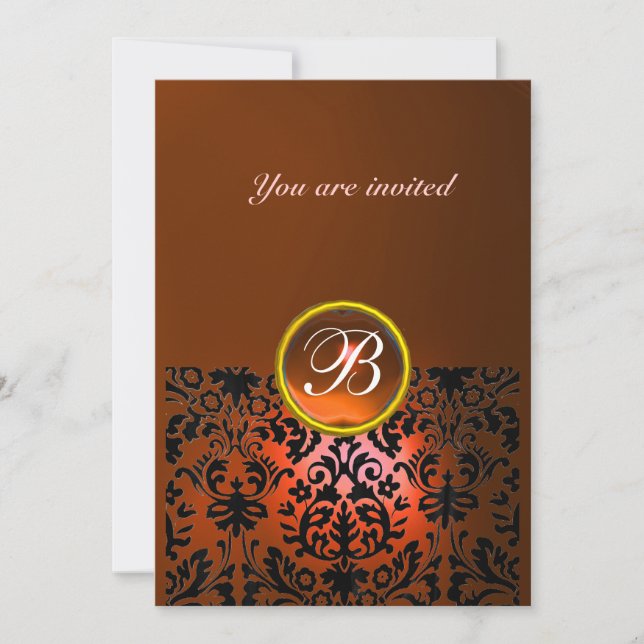 Invitation DAMASK GEM STONE MONOGRAMME orange agate, jaune (Devant)