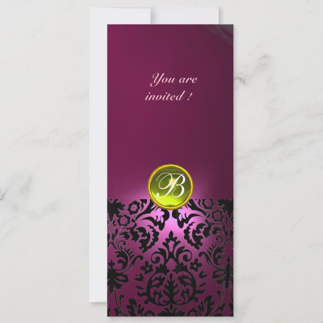 Invitation DAMASK GEM STONE MONOGRAS jaune rose (Devant)