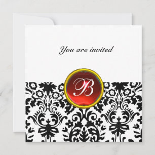 Invitation DAMASK GEM STONE MONOGRAS rubis rouge blanc