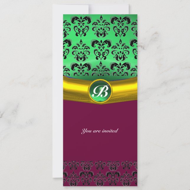 Invitation DAMASK GEM STONE vert MONOGRAMME (Devant)