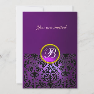 Invitation DAMASK GEMME MONOGRAMME améthyste pourpre