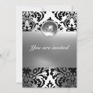 Invitation DAMASK GEMME MONOGRAMME blanc