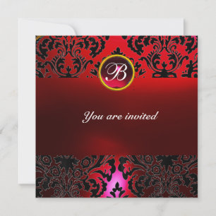 Invitation DAMASK GEMME MONOGRAMME burgundi rouge