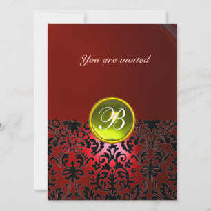 Invitation DAMASK GEMME MONOGRAMME rouge jaune