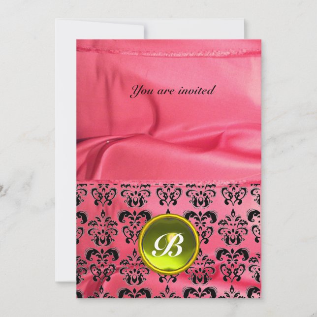 Invitation DAMASK GEMME MONOGRAMME soie rose (Devant)