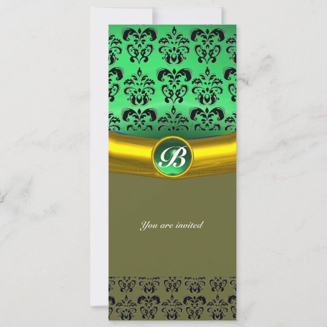 Invitation DAMASK GEMME MONOGRAMME vert (Devant)