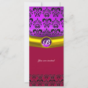 Invitation DAMASK GEMME MONOGRAMME violet pourpre