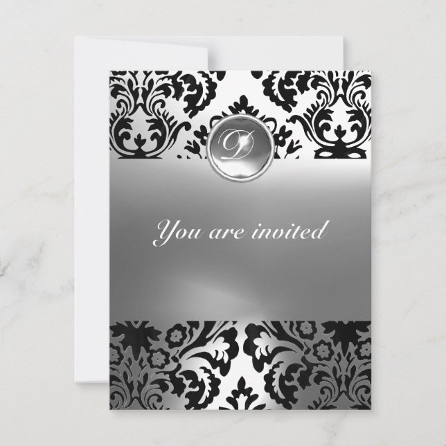 Invitation DAMASK GEMME PIERRE MONOGRAMME blanc (Devant)