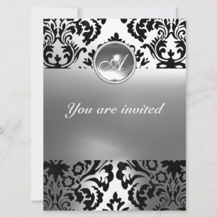 Invitation DAMASK GEMME PIERRE MONOGRAMME blanc