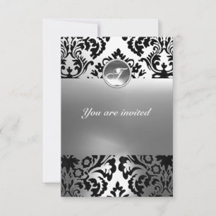 Invitation DAMASK GEMME PIERRE MONOGRAMME blanc