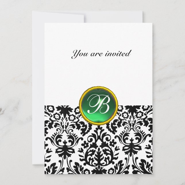 Invitation DAMASK GEMME PIERRE MONOGRAMME jade vert (Devant)