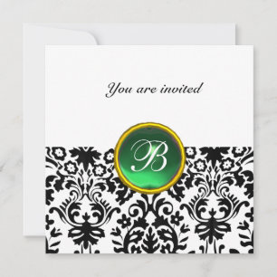 Invitation DAMASK GEMME PIERRE MONOGRAMME jade vert blanc