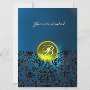 Invitation DAMASK GEMME PIERRE MONOGRAMME jaune bleu