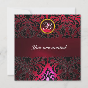 Invitation DAMASK GEMME PIERRE MONOGRAMME rouge rubis burgund
