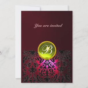 Invitation DAMASK GEMME PIERRE MONOGRAMME rubis jaune rouge b